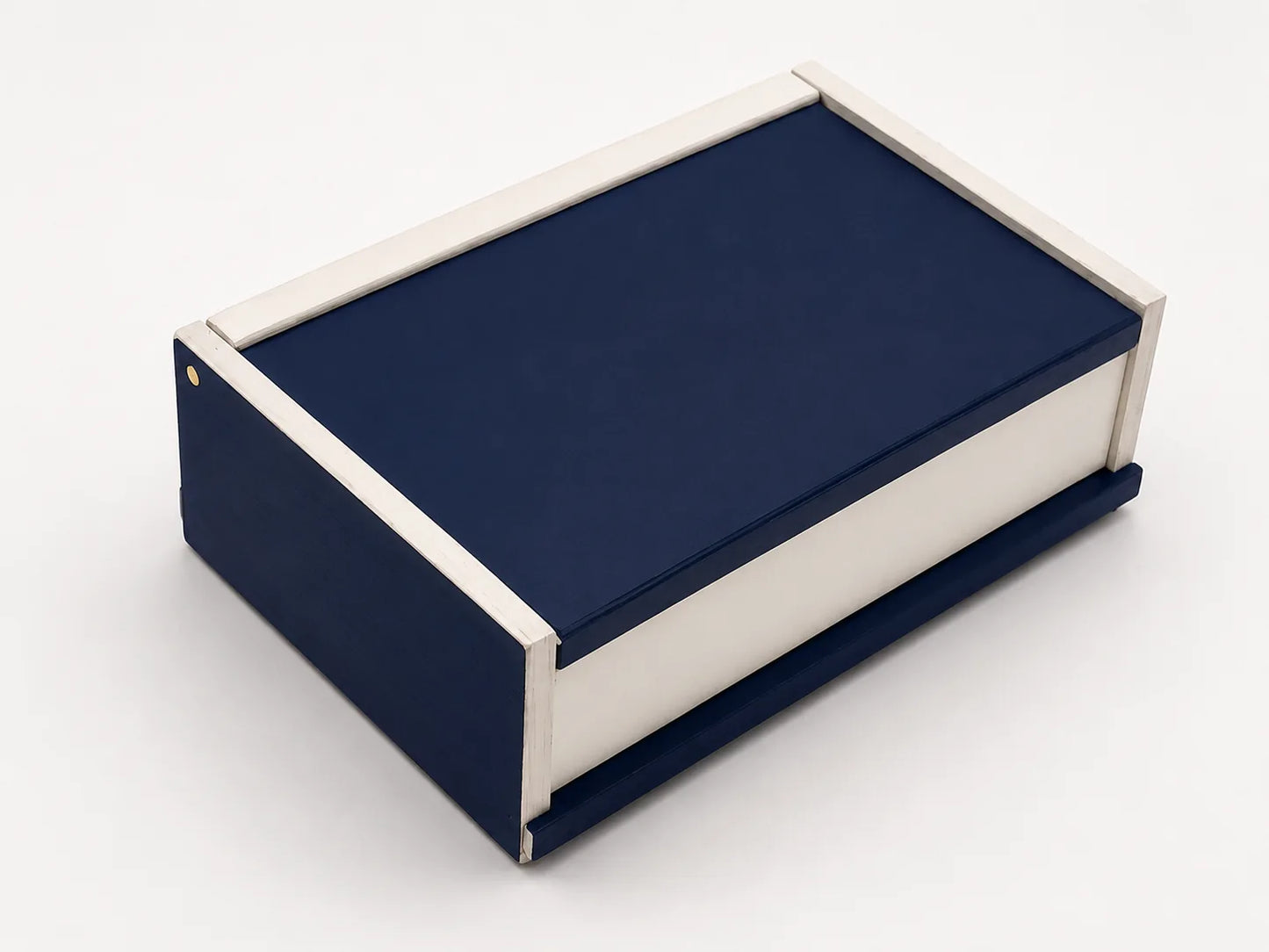 Handcrafted keepsake box in blue and white school colors.