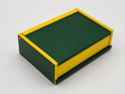 Handcrafted keepsake box in green and gold school colors.