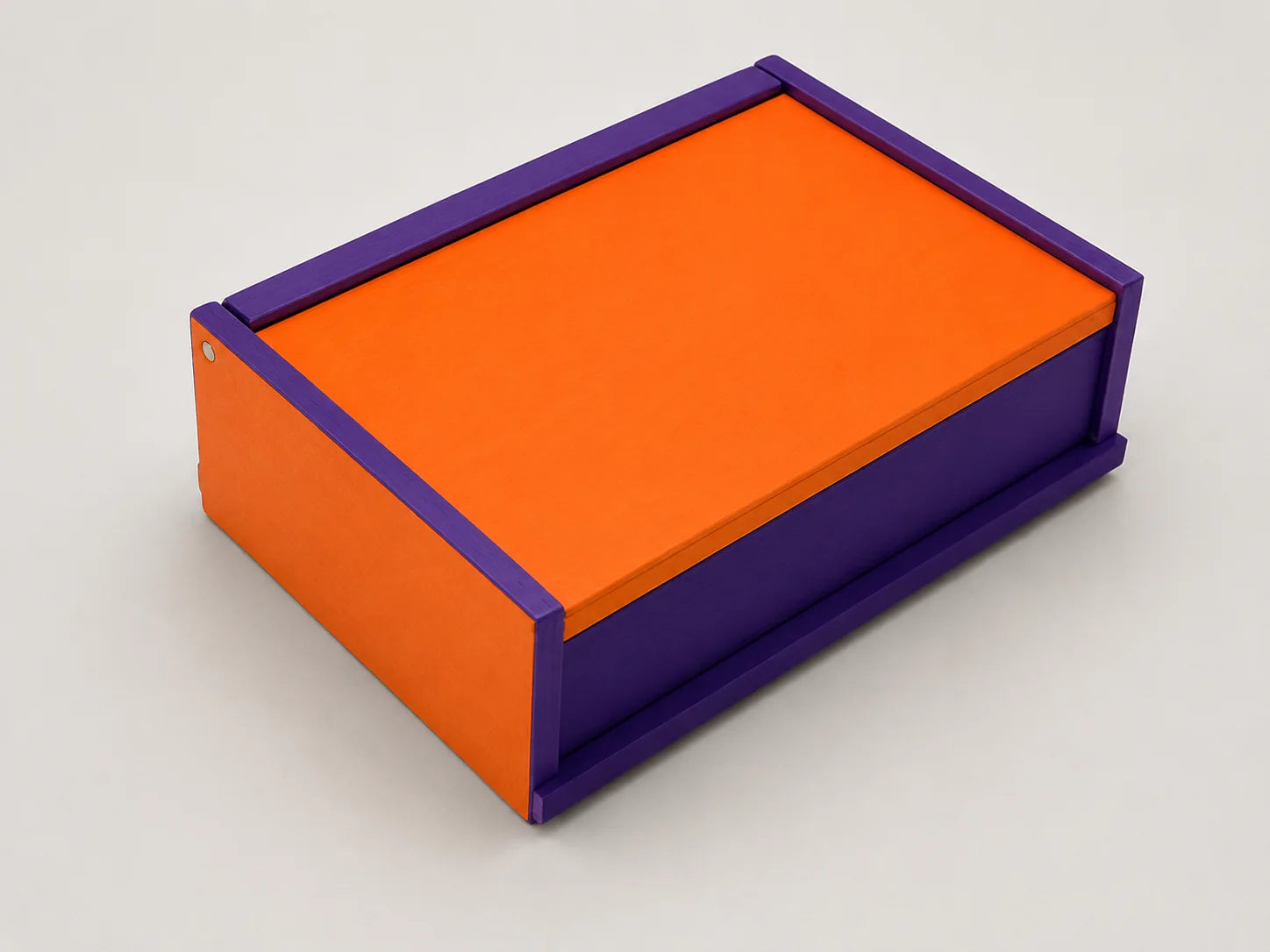 Handcrafted keepsake box in official orange and purple school colors.