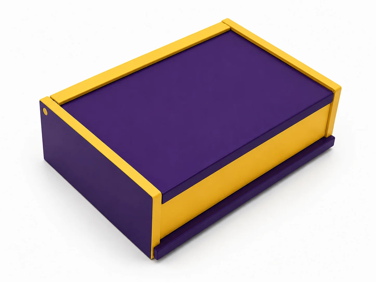 Handcrafted keepsake box in purple and gold school colors.