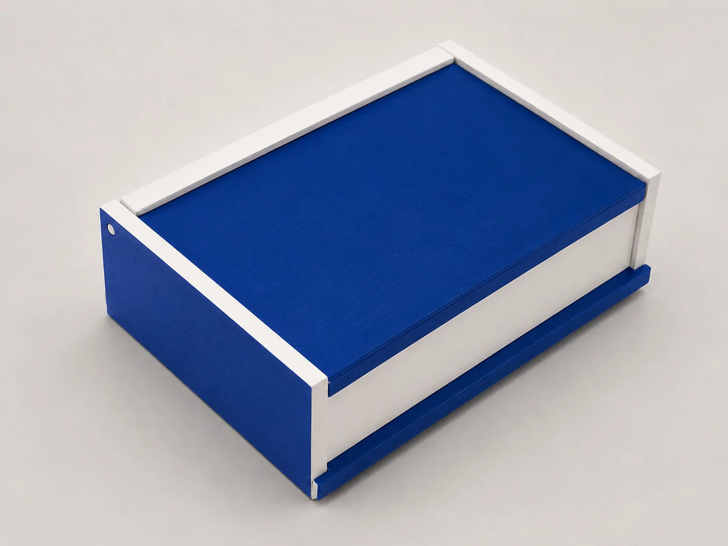Handcrafted keepsake box in official royal blue and white school colors.