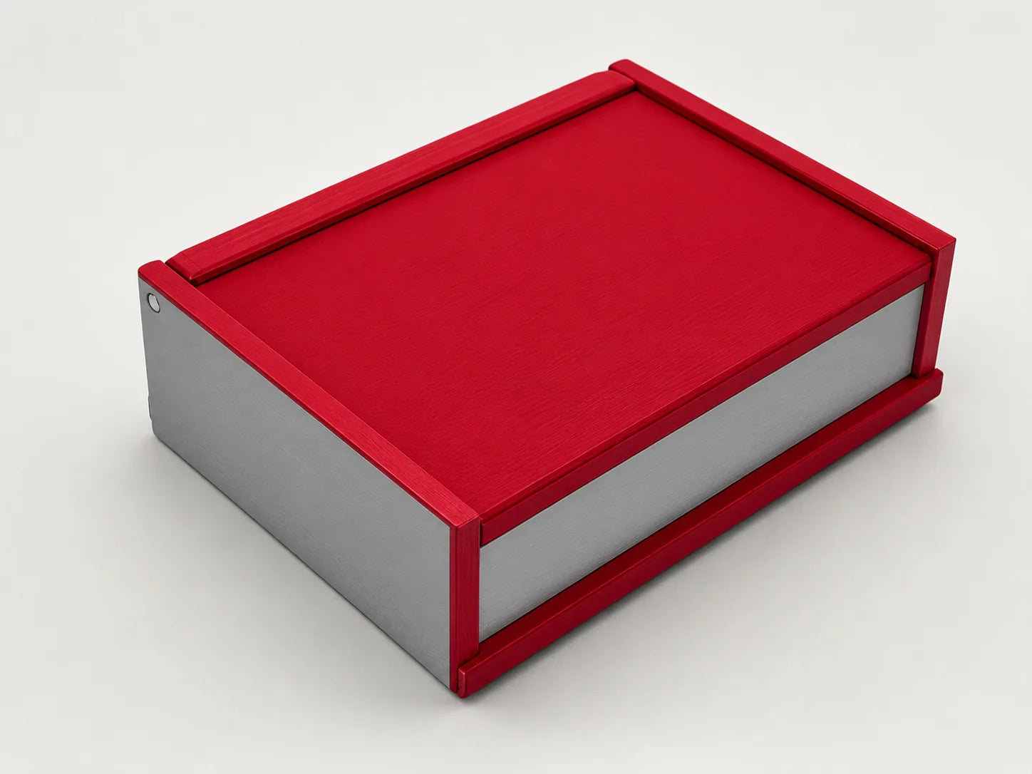 Handcrafted keepsake box in scarlet and gray school colors.